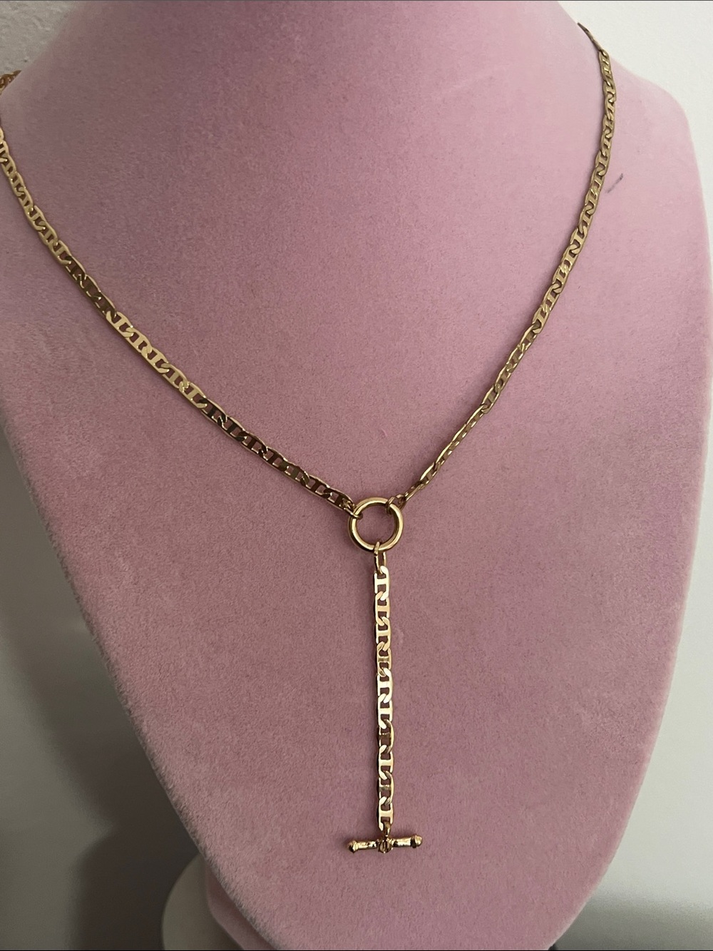 Gold Link T-Bar Drop Necklace - Women Jewelry